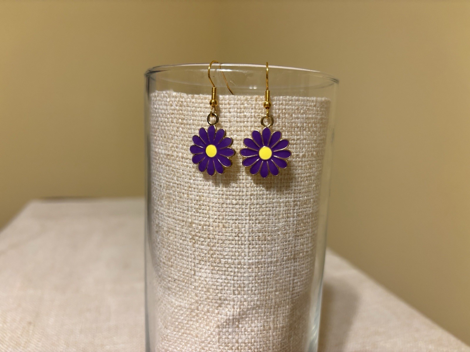 Enamel Daisy Flower Dangle Drop, 4 Sets Earrings Metal French Wire, Multicolor
