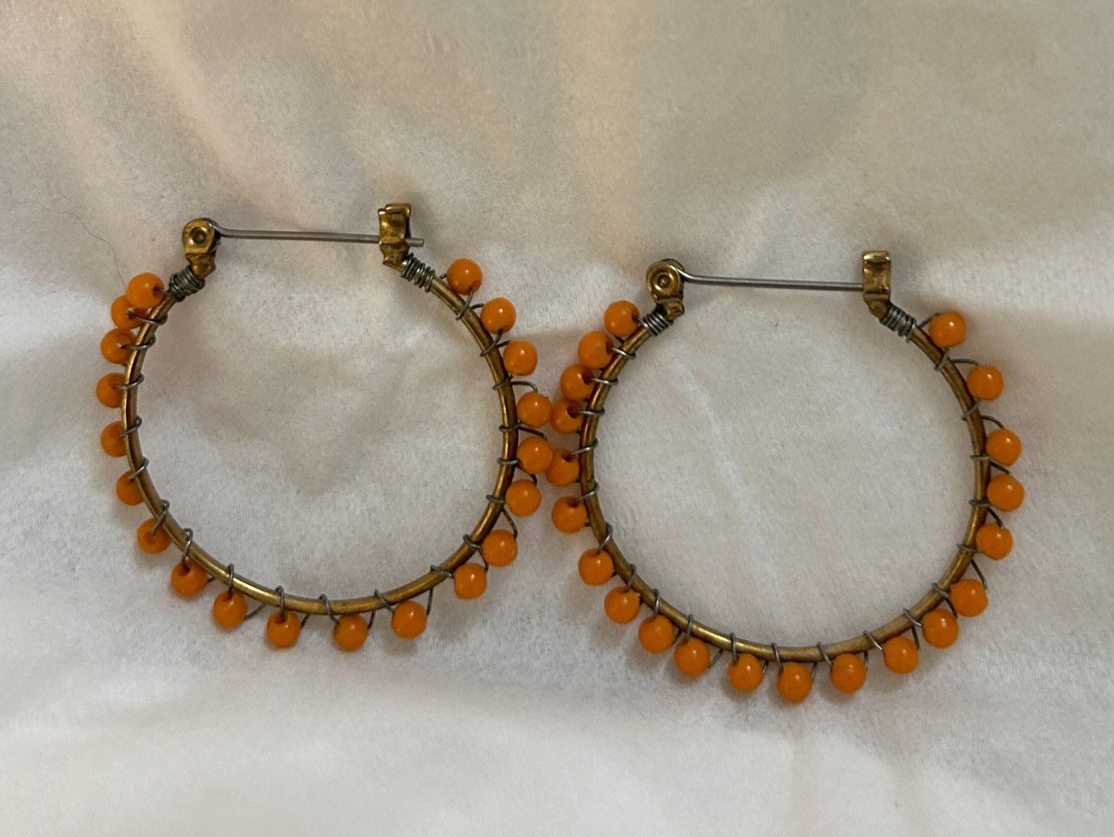 Faux Angel Coral Beaded Earrings, Wrapped Wire Gold Earrings