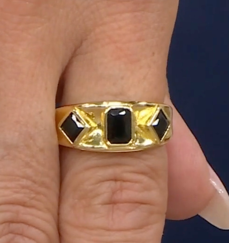 Onyx-like Bellezza Black Spinel Italian Goldtone Ring SIZE 8 stamped ITAOR ITALY