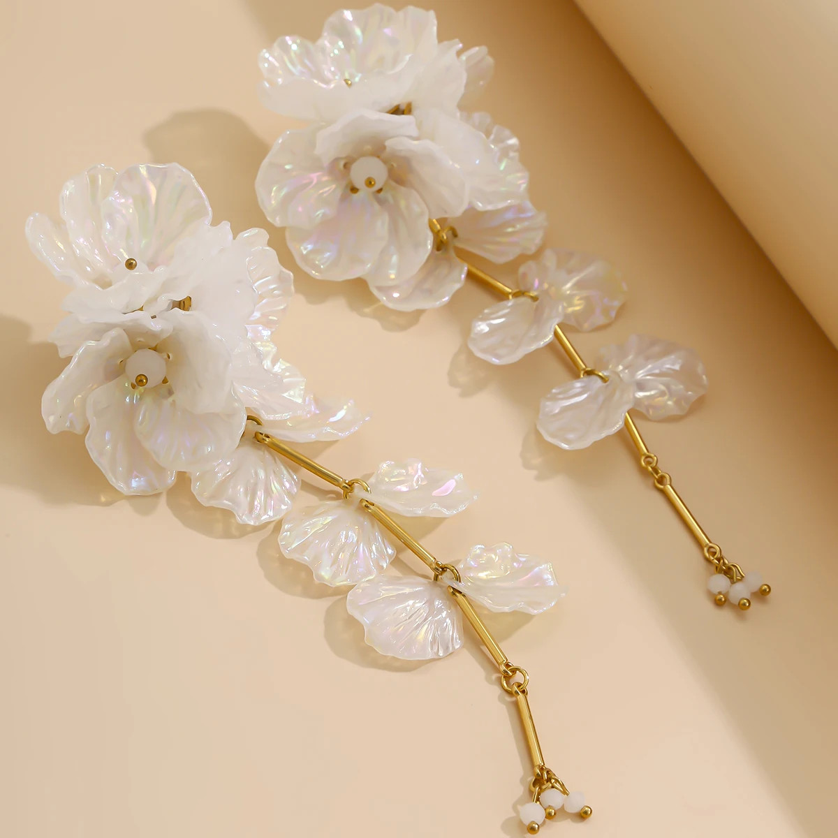 White Flower Drop Earrings Petal Hanging Silver Tone Womens Jewelry Daily Wear