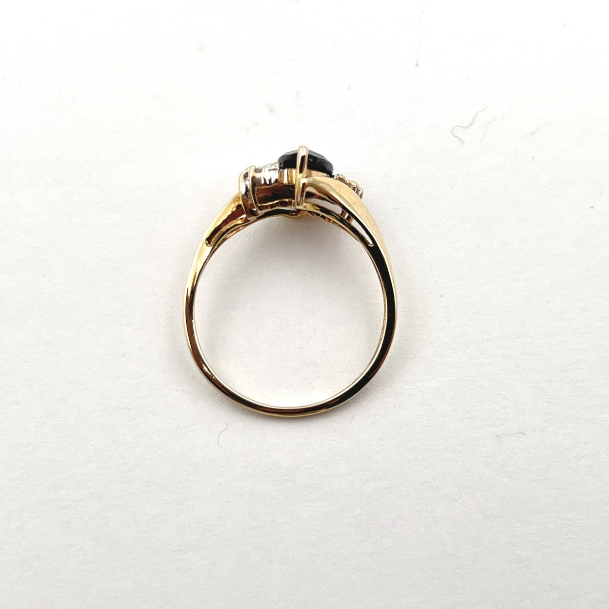 10k Yellow Gold Simulated Sapphire Marquise w/ Diamond Accents Ring Sz 7.25
