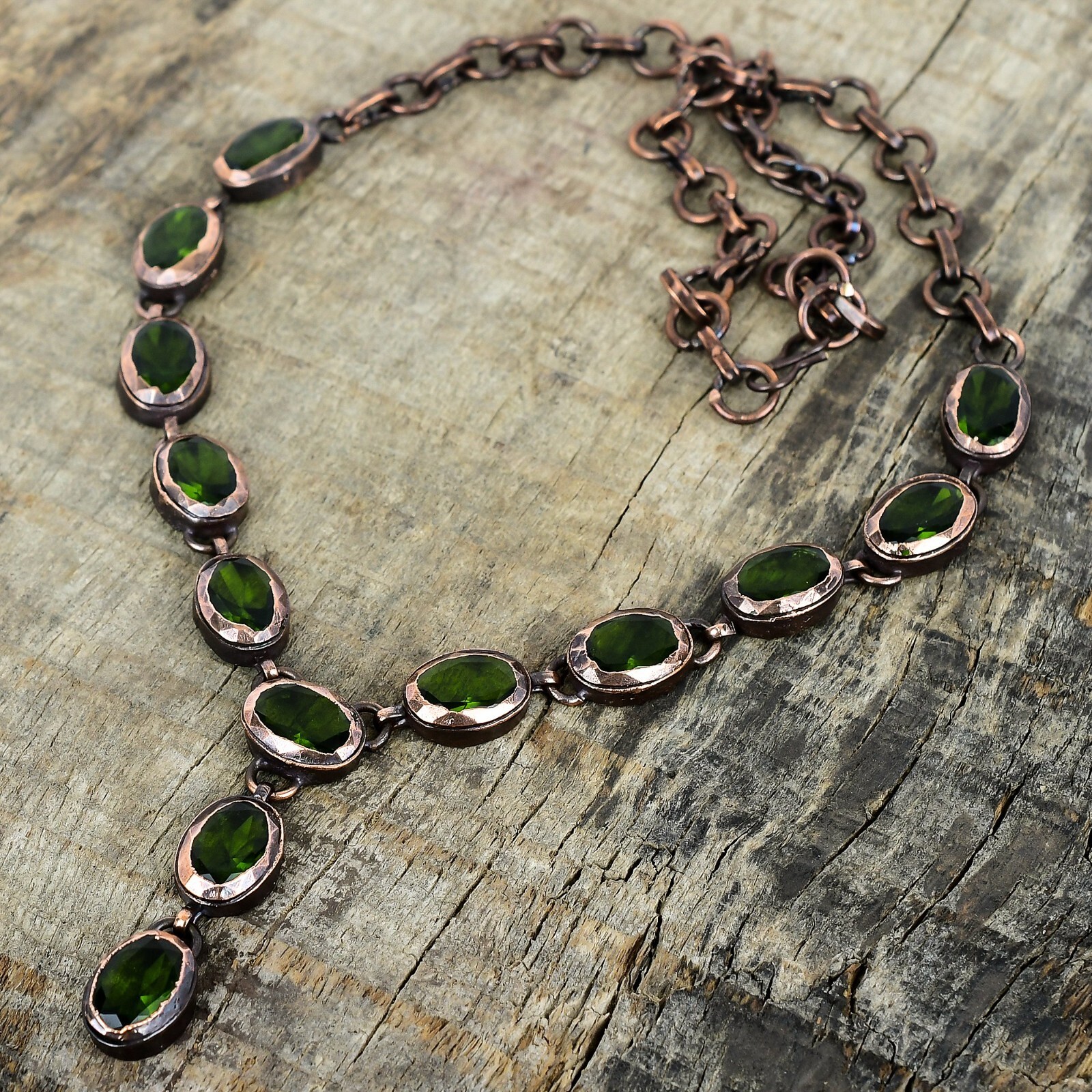 Mothers day Sale Copper Peridot Gemstone Bezel Wife Chain Electroformed Necklace