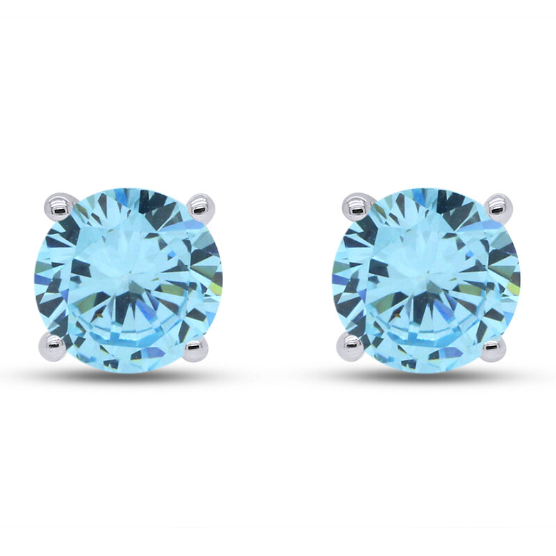 3 1/2 Ct Simulated Aquamarine Stud Earrings 14k White Gold Plated Sterling
