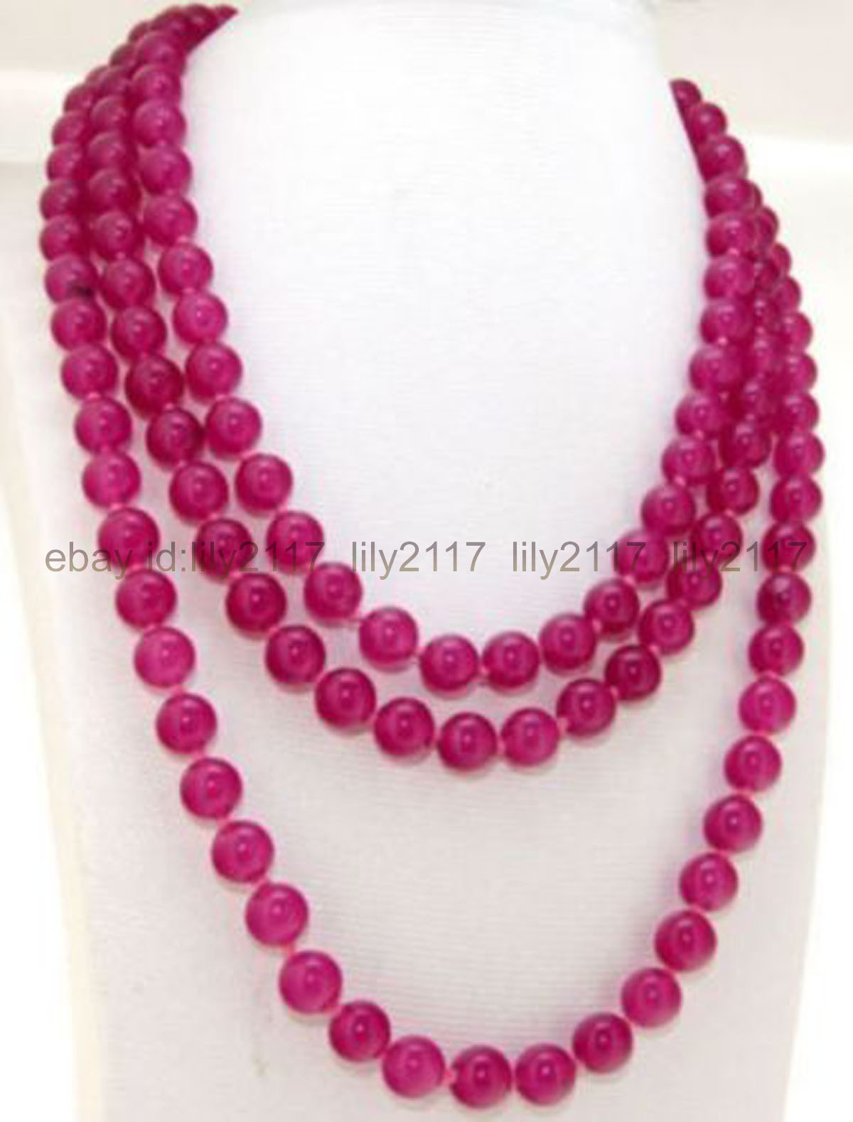 Pretty 48 inches Natural 8mm Rose Red Jade Round Gemstone Beads Necklace AAA