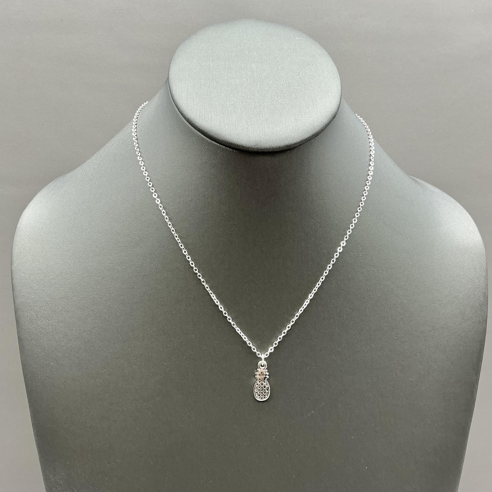 LC Necklace Silver Tone Pineapple Charm Pendant Adjustable Womens Beach Jewelry