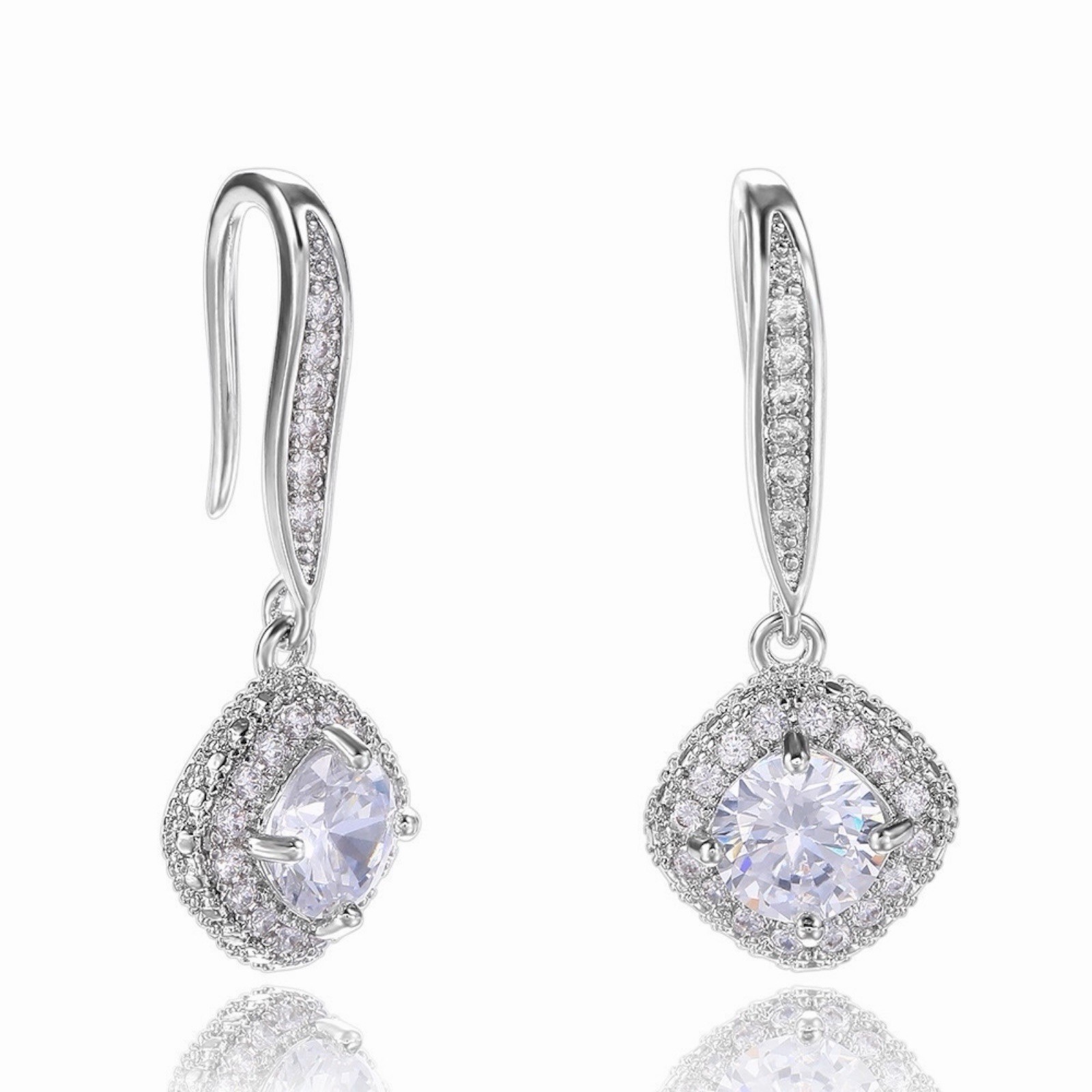 Elegant 925 Silver plated Drop Earrings Women Cubic Zirconia Jewelry A68