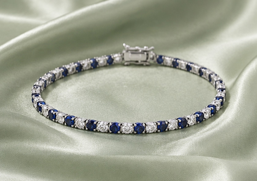 8.00Ct Blue Simulated Sapphire & Diamond Tennis Bracelet 14K White Gold Plated