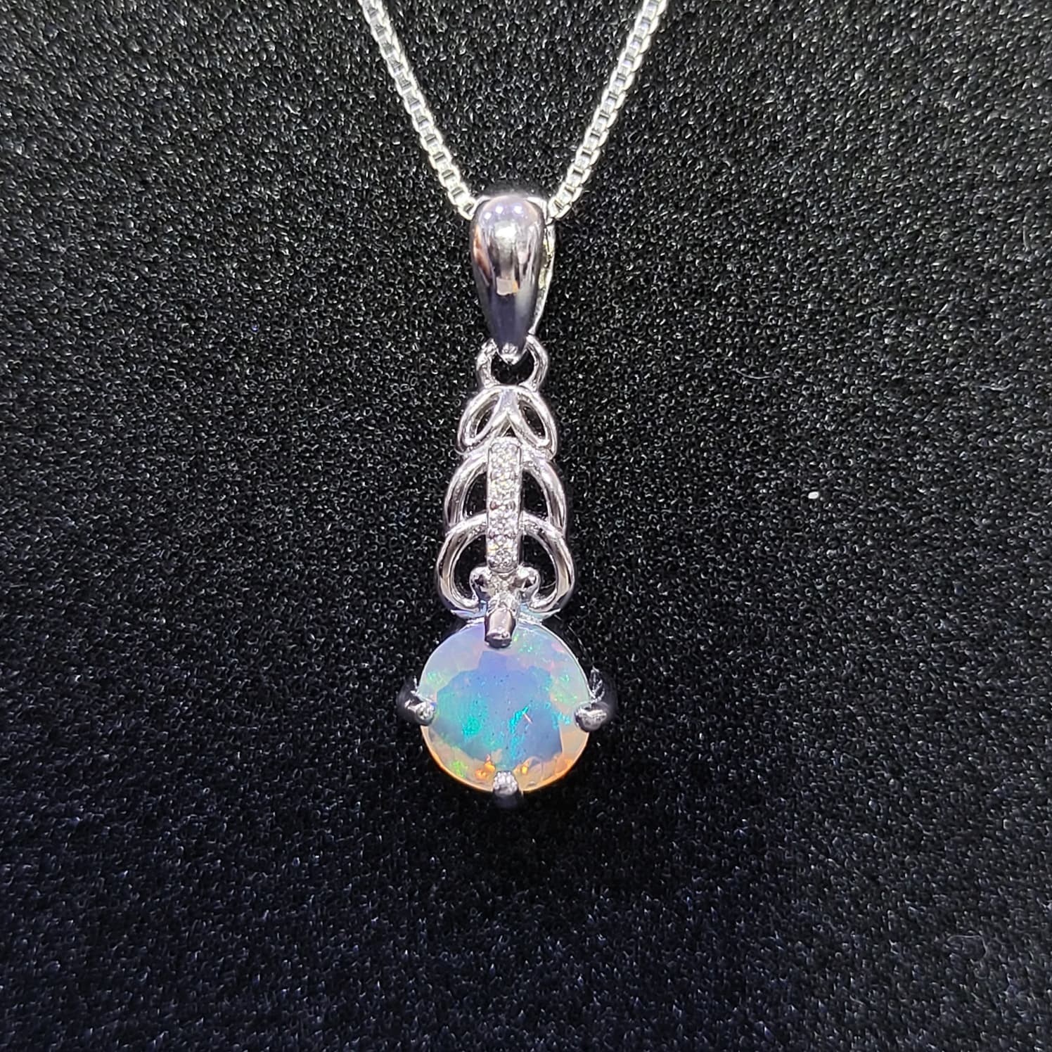 925 Sterling Silver Opal Pendant 7MM Round Natural Gemstone Pendant Gift Her.