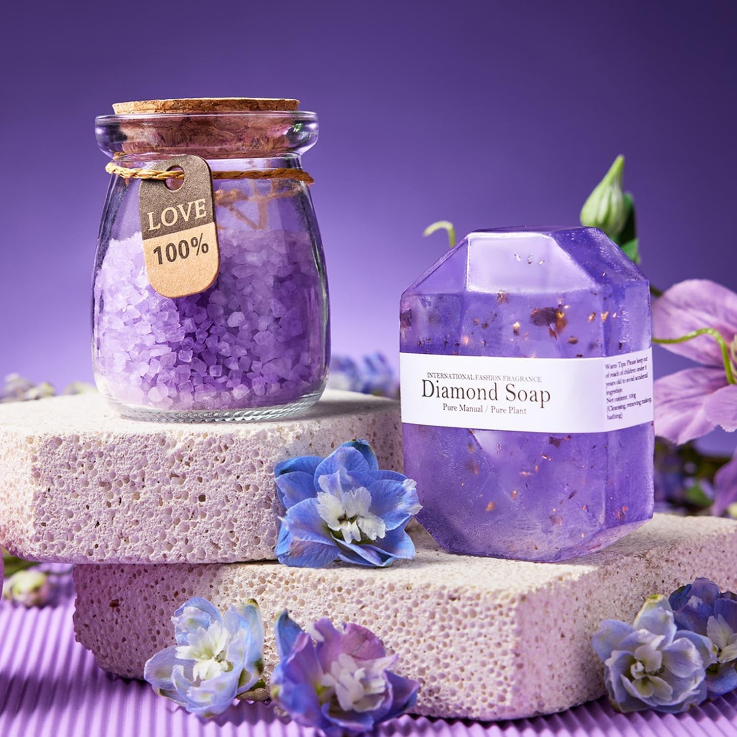 Lavender Spa Gift Basket Stainless Steel Tumbler Candle Bath Bomb Salt Set Women