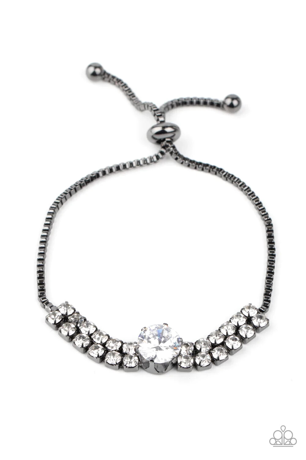 Paparazzi Bracelet – Gorgeously Glitzy- Gun Metal Black with White Rhinestones