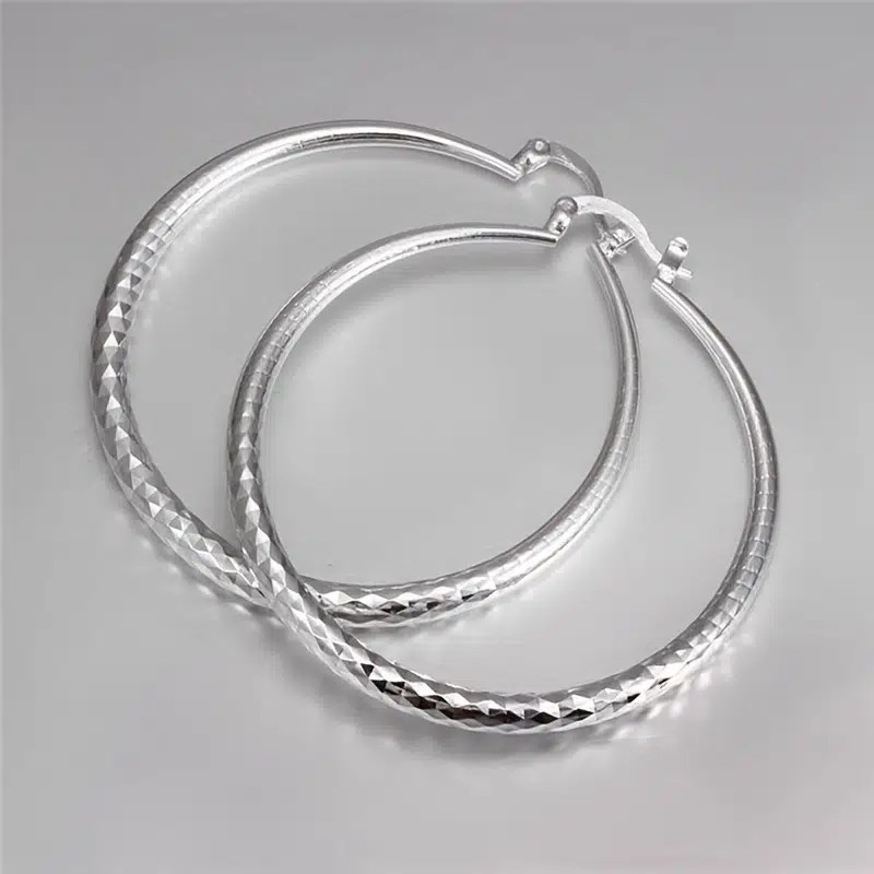 Large Textured Silver Plated Hoop Earrings – New