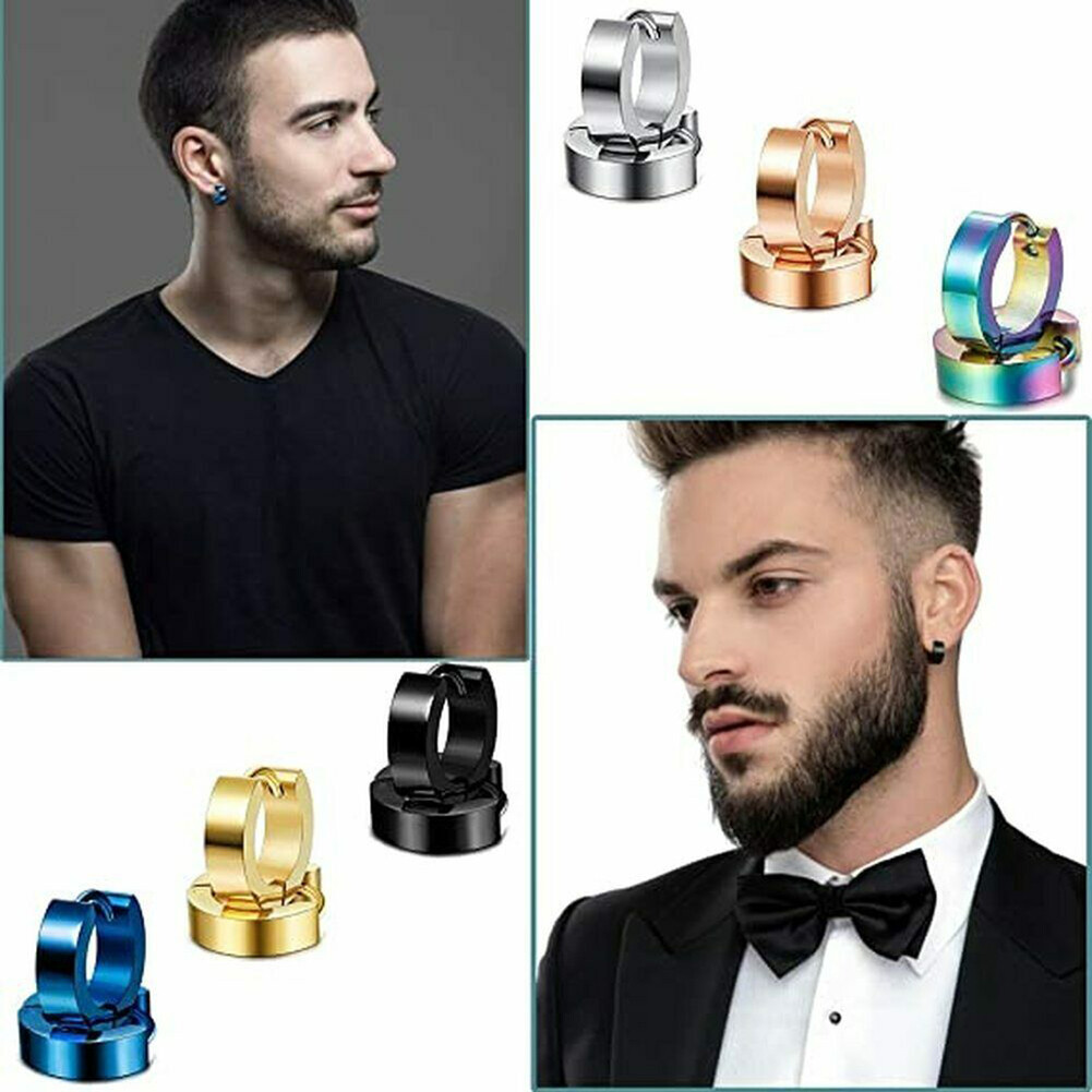 1Pairs Stainless Steel Hoop Earrings Piercings Huggie for Men Women Punk Jewelry