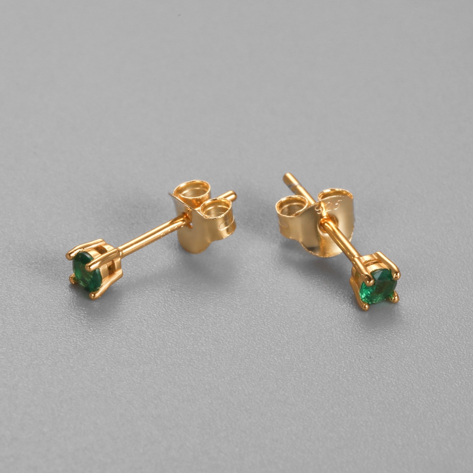 Small Emerald stud earrings, 18K gold plated sterling silver, jewelry gifts