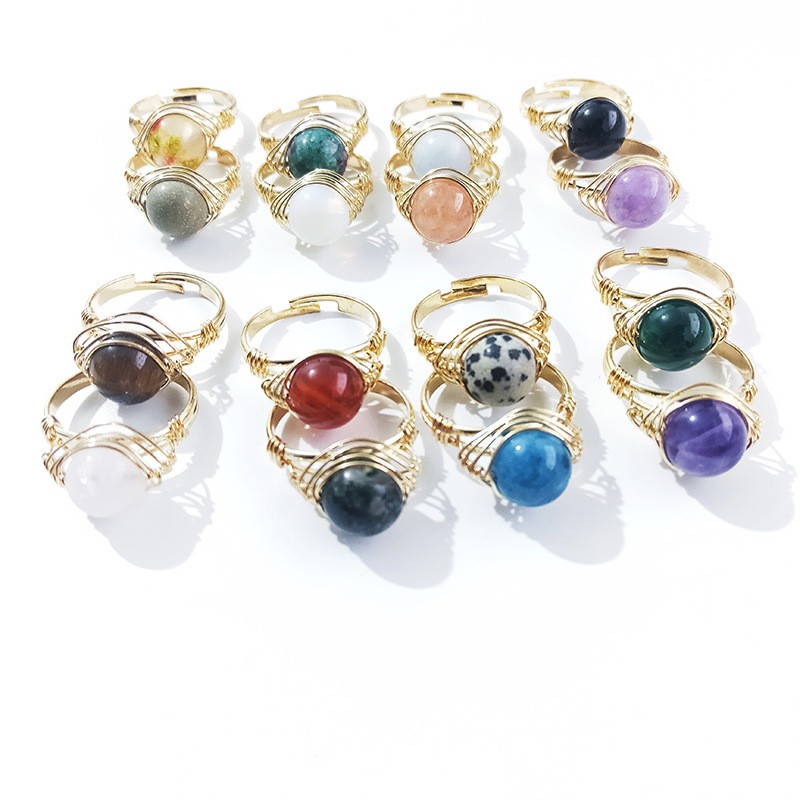 10 Pcs Healing Crystal Adjustable Rings Minimalist Natural Stone Jewelry Gift