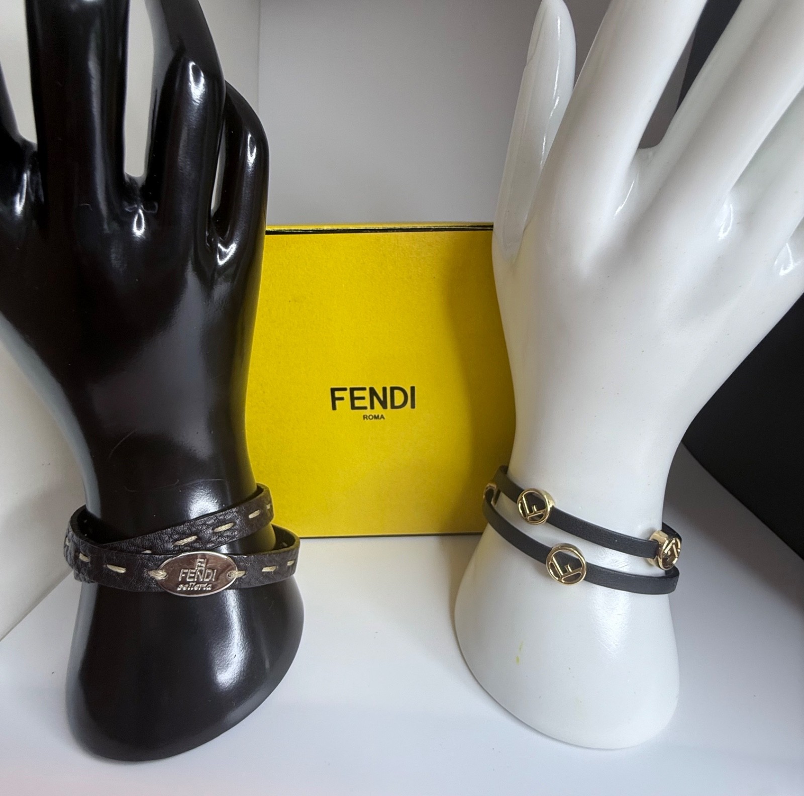 FENDI Leather Black Men’s and Brown Bracelets. 16″ Both.