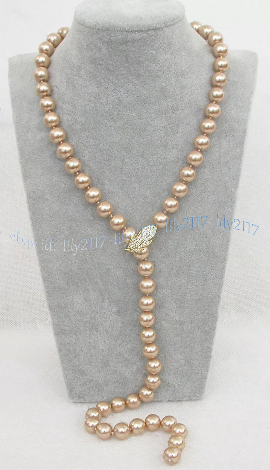 Elegant Champagne South Sea Shell Pearl Round Beads Necklace 14-50” 8-14mm