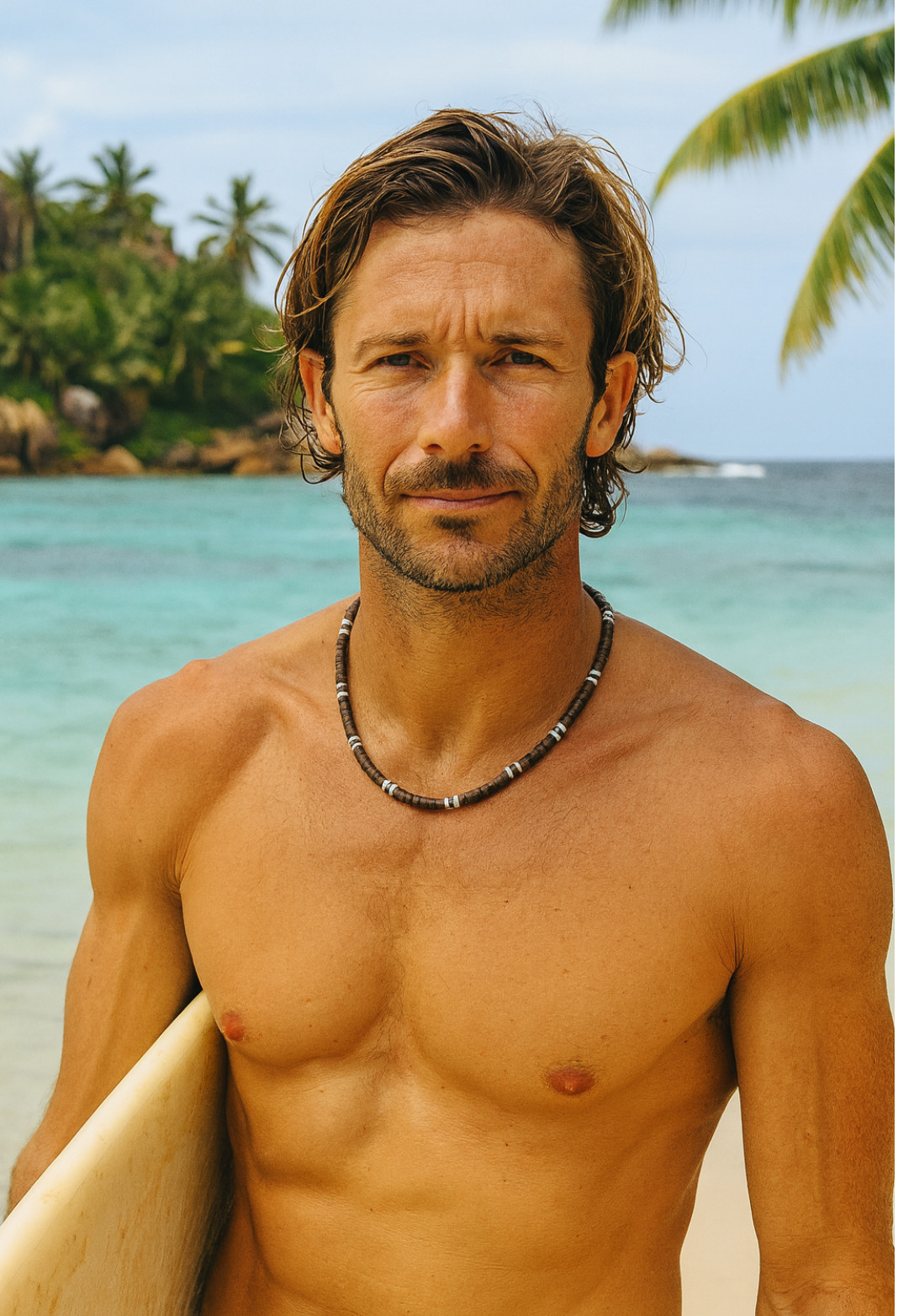 Puka Surfer Necklace Choker Men Women Brown Hawaiian Coconut Beach Chain 22in