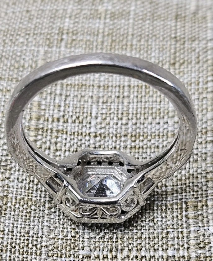 925 Sterling Silver Asscher Cut CZ Black Halo Ring Size 10 Art Deco Style