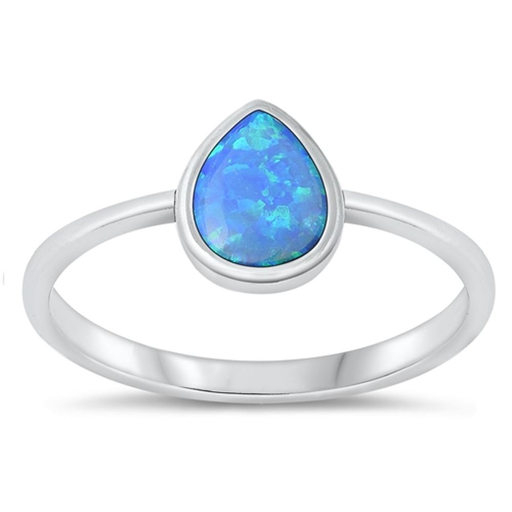 Cute Blue Lab Opal Pear Ring New .925 Sterling Silver Band Sizes 4-10