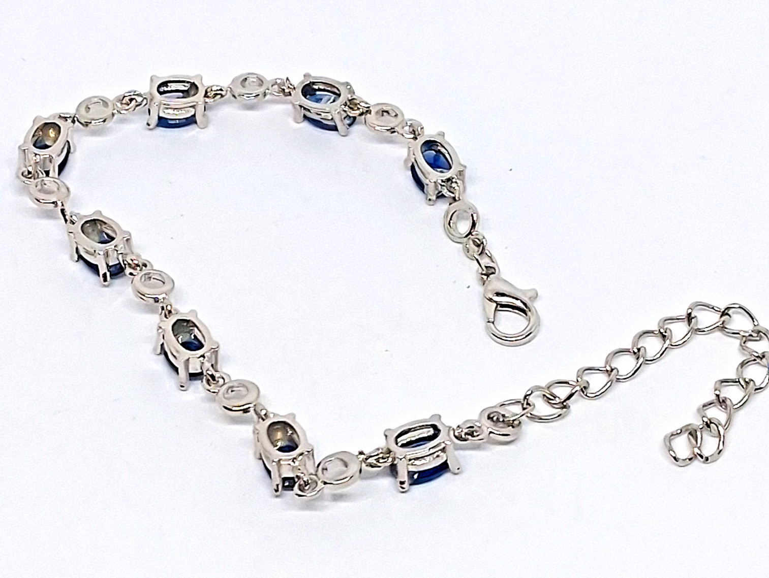 Vintage Silver Tone Blue Glass Rhinestone Tennis Bracelet Size- 7 Inch