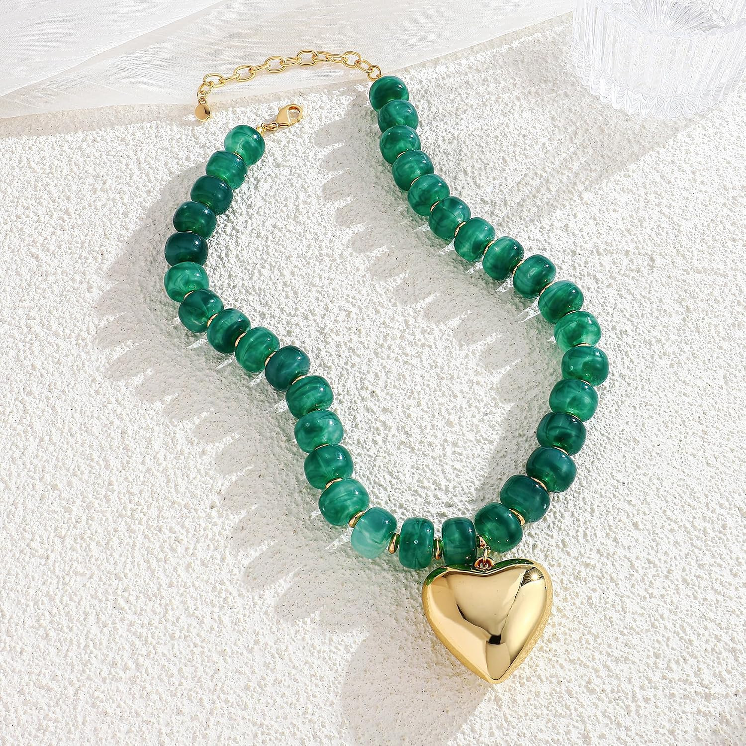 Chunky Heart Necklaces for Women Colorful Resin Beaded Choker Necklace Gold Puff