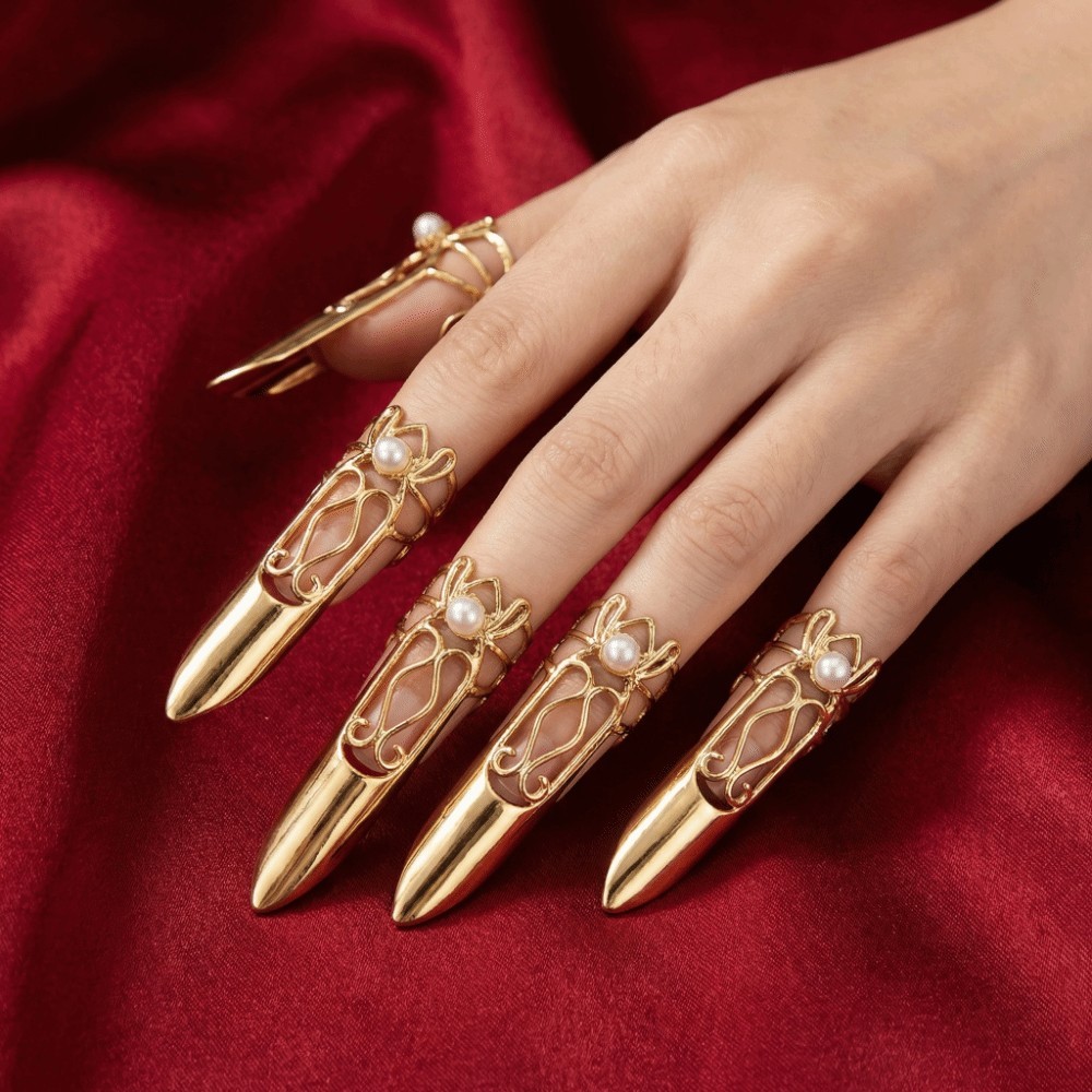 5/10Pcs Adjustable Gold Tone Nail Armor Rings Chinese Style Fingertip Nail Cover