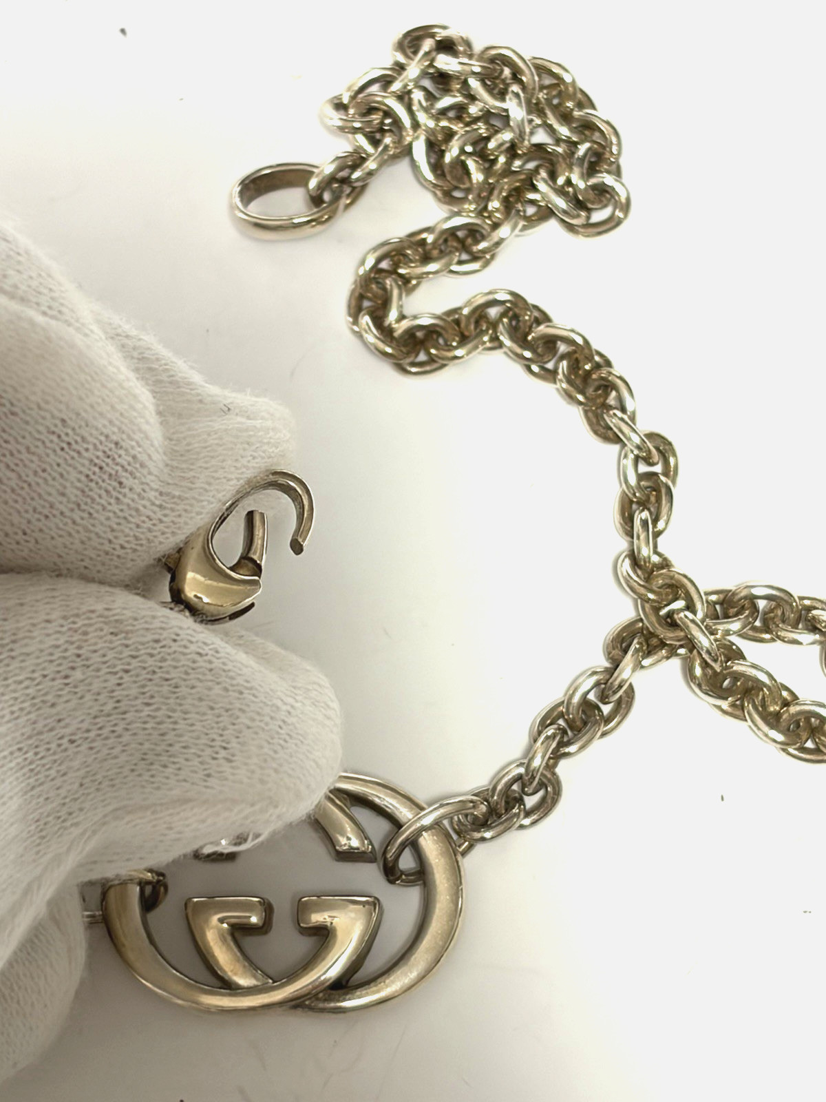 Gucci Interlocking Necklace Sterling Silver 925 Pendant with Box and Accessories
