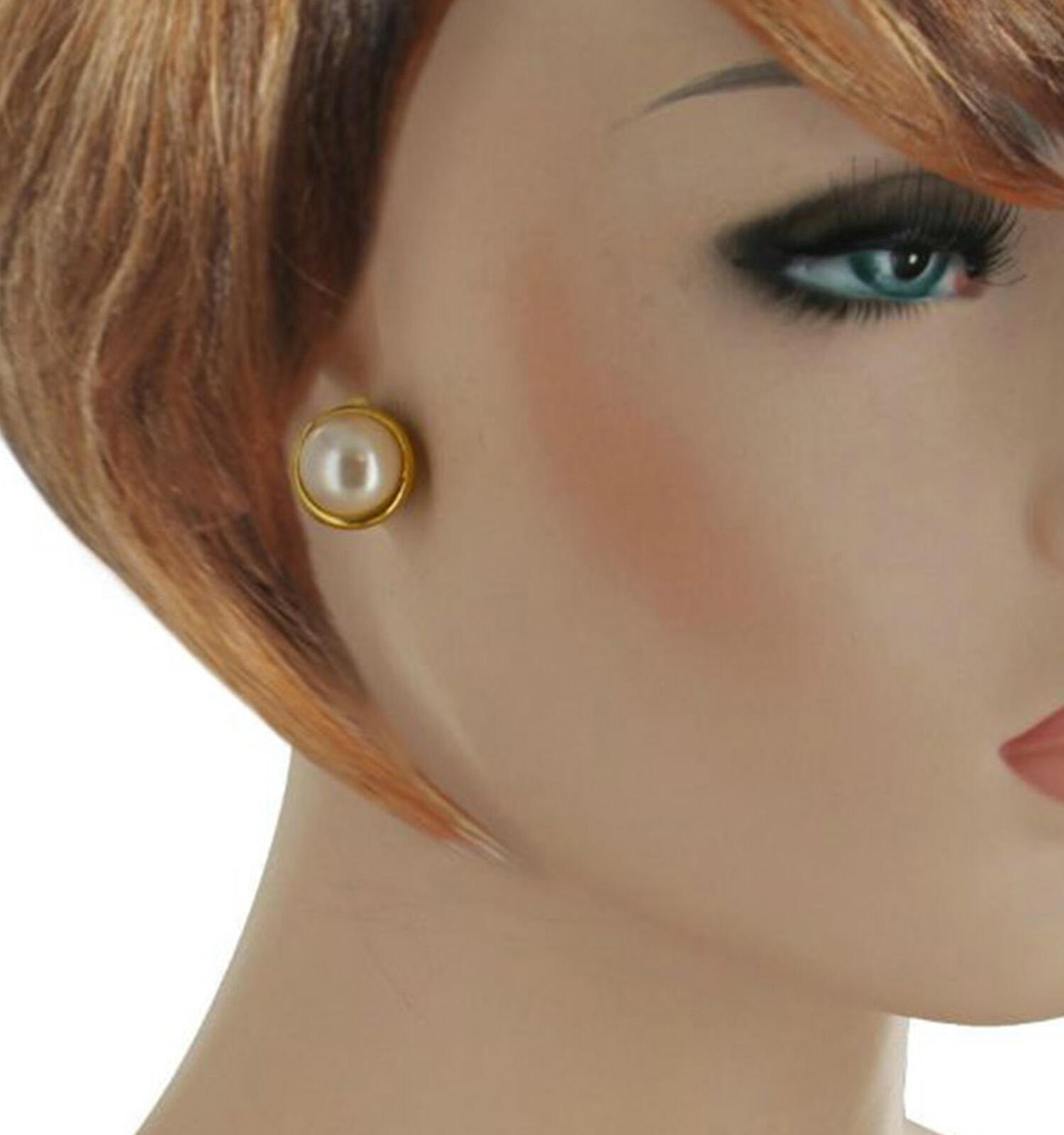 Classic White Faux Pearl Clip On Earrings Button Gold Tone 17mm 11/16″