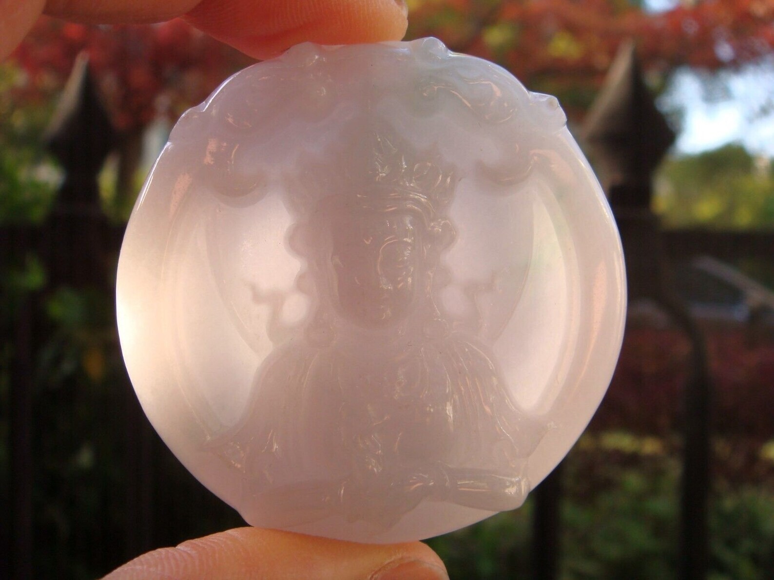 Certified Grade A Natural Fei cui 翡翠Jade jadeite Guanyin Kwanyin Dragon Pendant