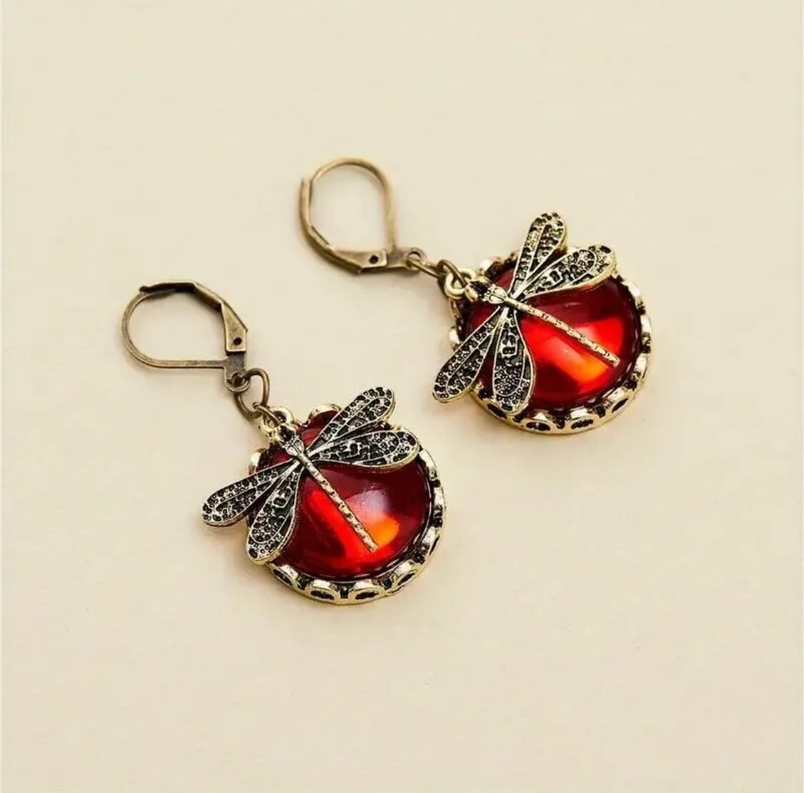 Bohemian Boho Retro Dragonfly Burgundy Red Faux Crystal Earrings Trendy Gift NEW