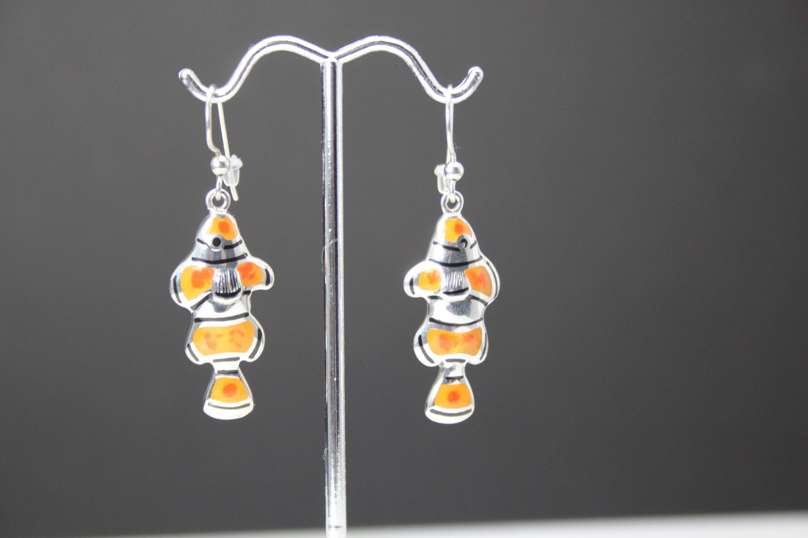 Sterling Silver KABANA Enameled Clown Fish Dangle Earrings 9.5 Grams (EAR5931)