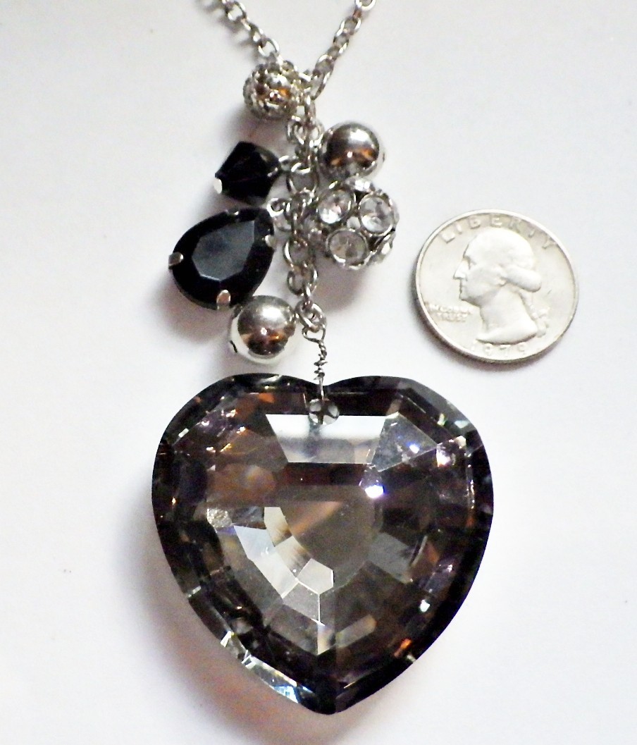 Huge 45mm Black Silver Night Crystal Necklace Made with Swarovski Crystal 27.5″