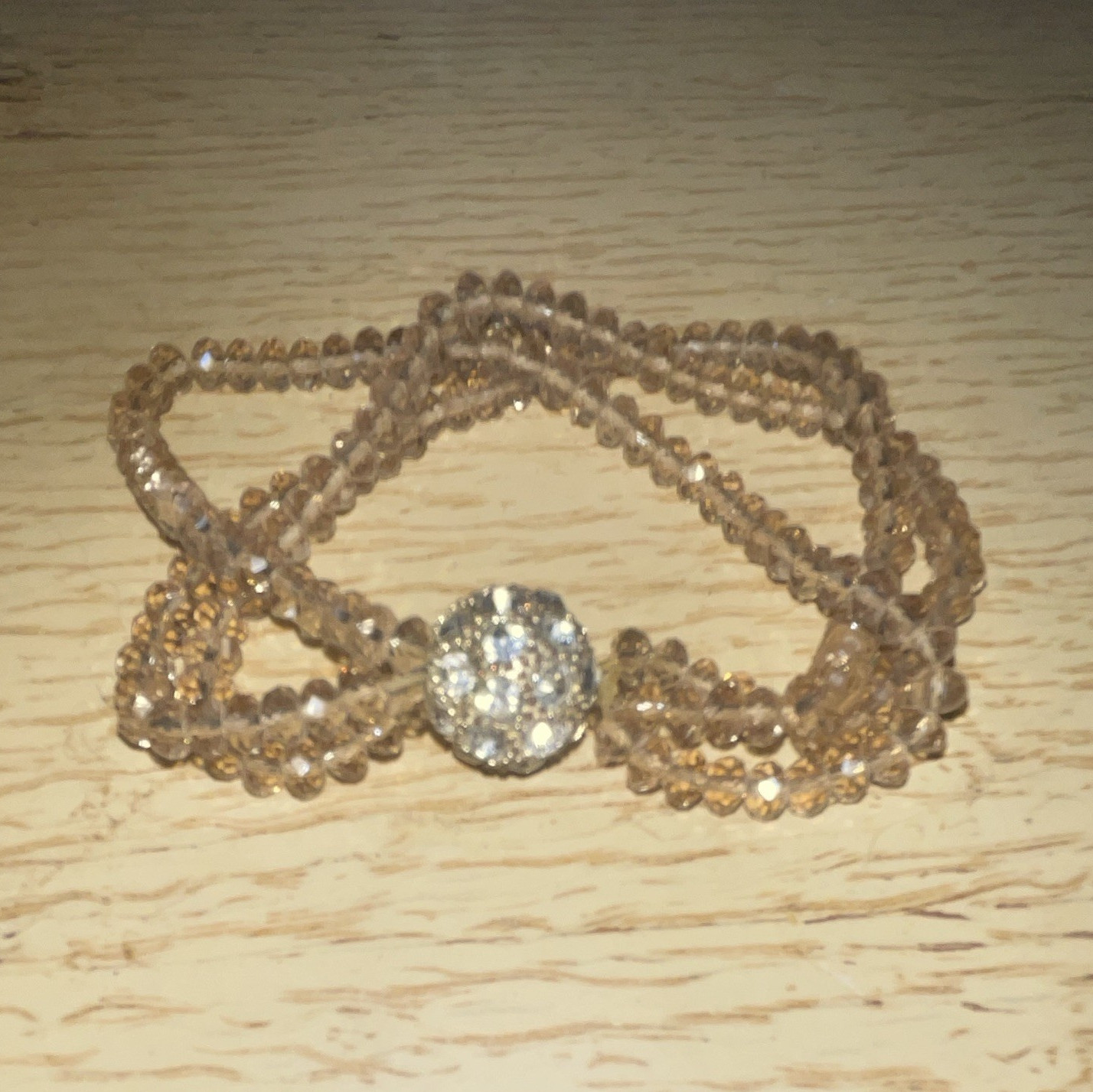 Gold Tone Wrap Beaded Chain Bracelet Clear Crystal Pavé Bead Slide Adjustable