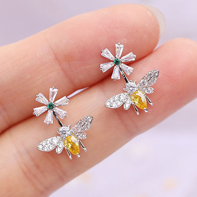 Fashion 925 Silver Filled,Gold Stud Earring Women Cubic Zircon Jewelry