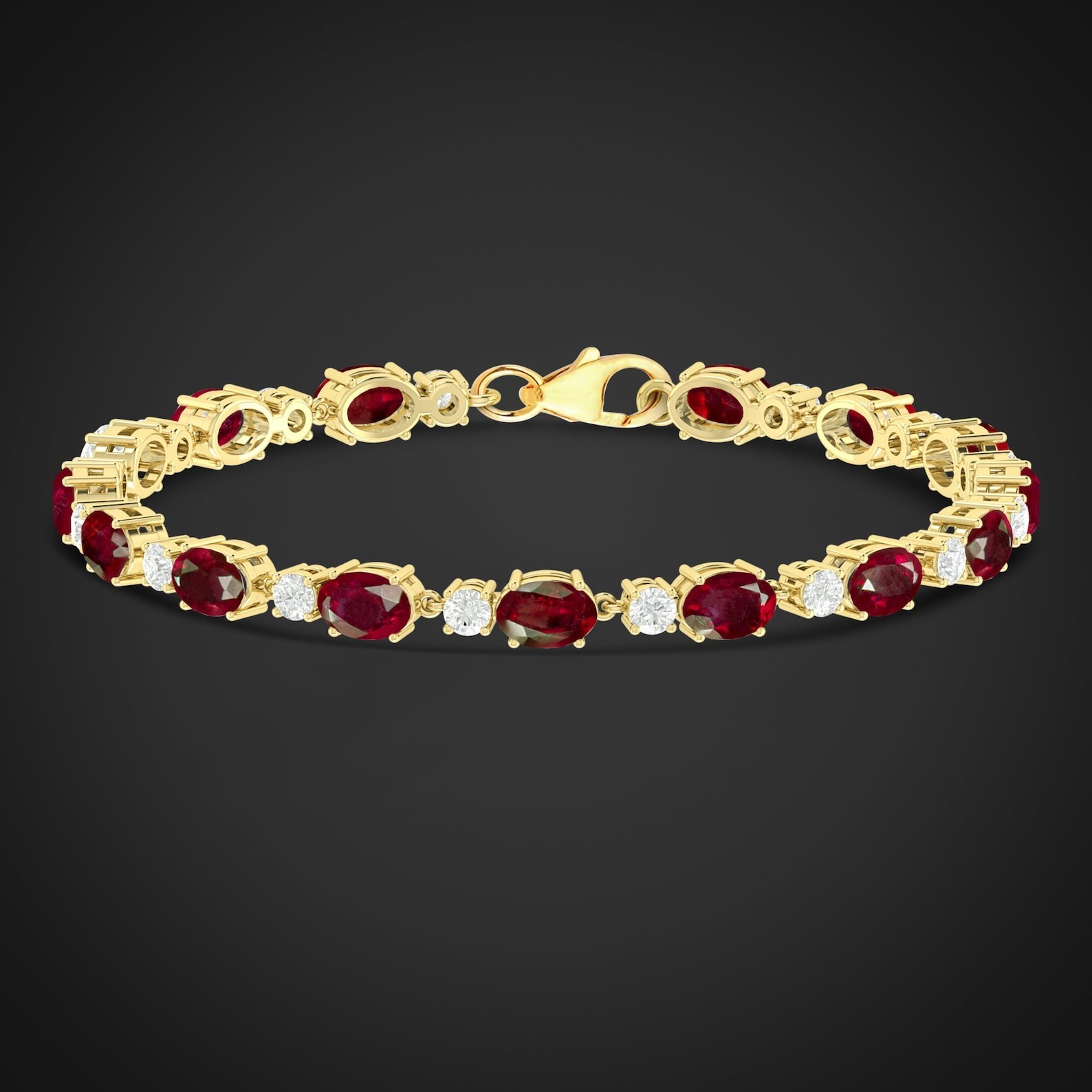 6 Ct Oval Cut Simulated Ruby 925 Yellow Sterling Silver Women’s Tennis Bracelet