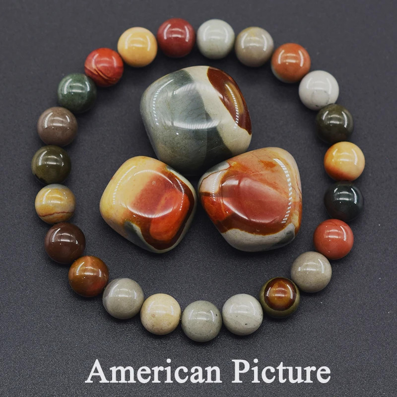 Stone Beaded Bracelet Women Red Jasper Round Stretch Elastic Natural Jewelry