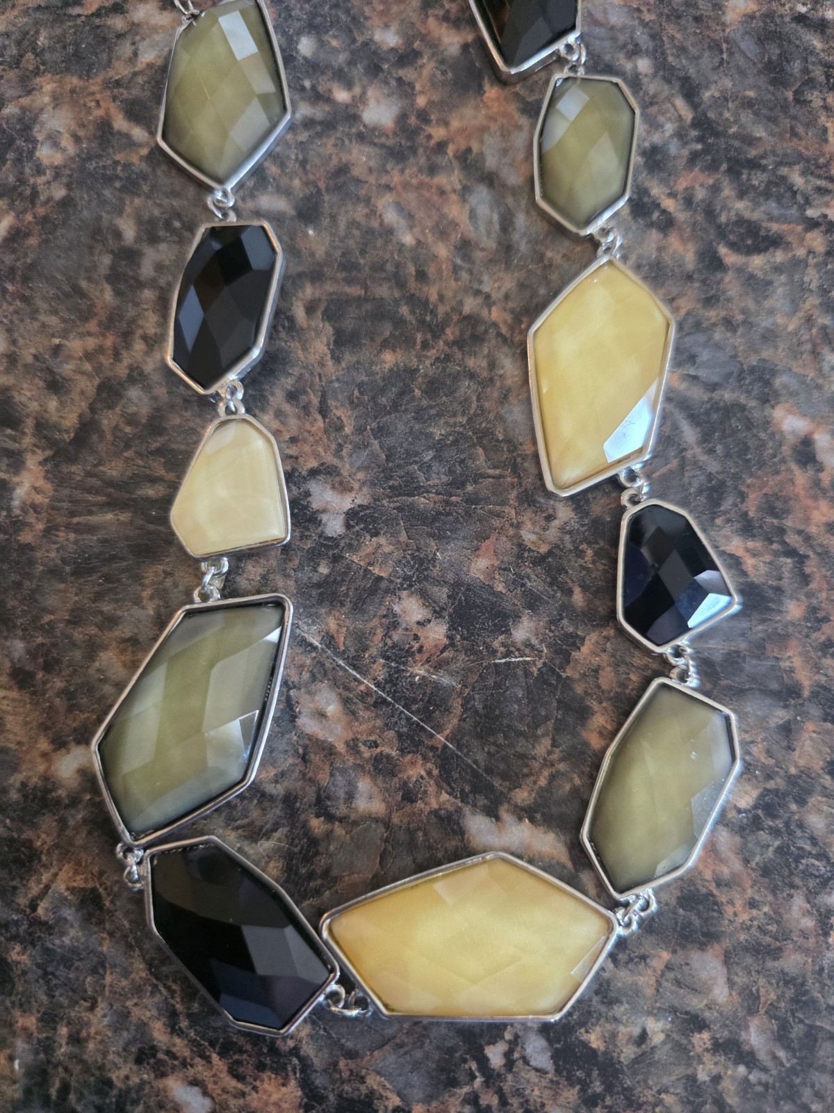 Statement Necklace Geometric Yellow Black Silver Fashion Jewelry