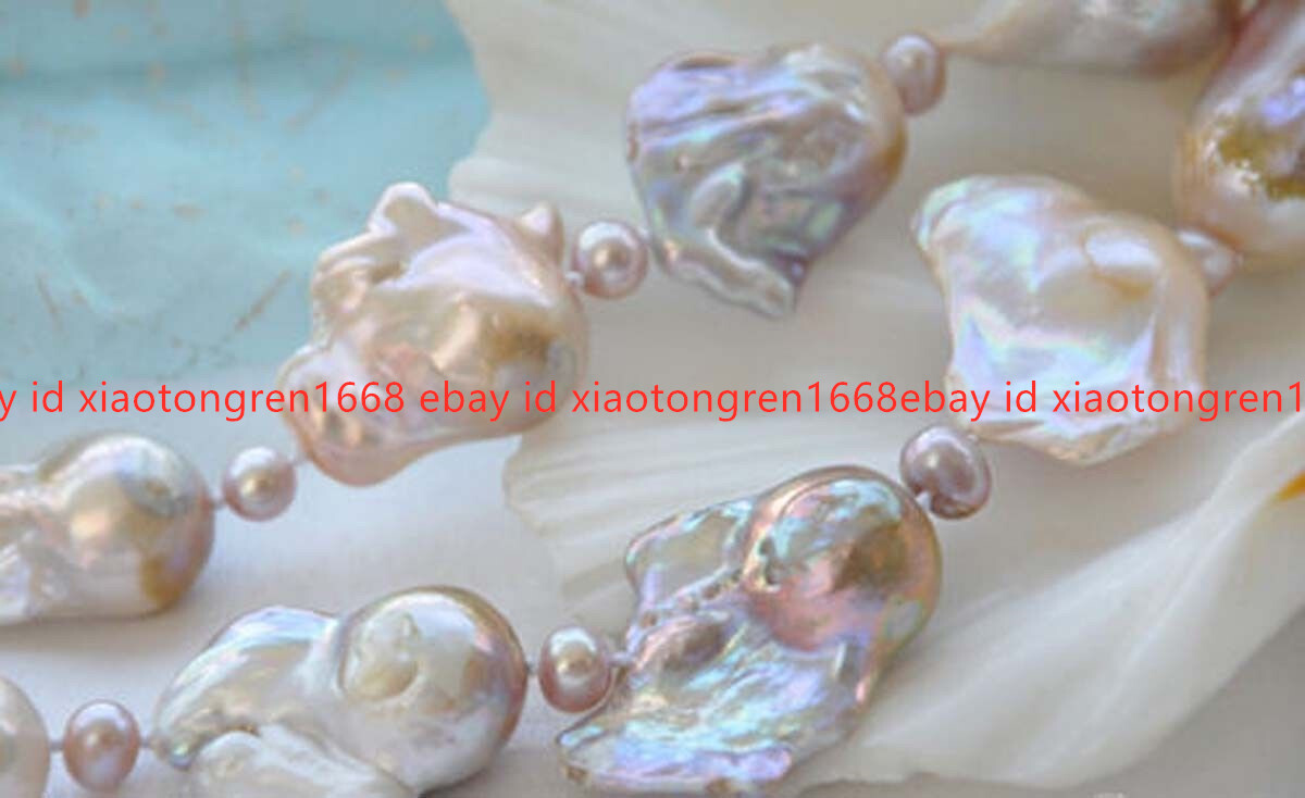 HUGE 15X20MM PINK LAVENDER BAROQUE KESHI REBORN PEARL NECKLACE 18-30 INCHES