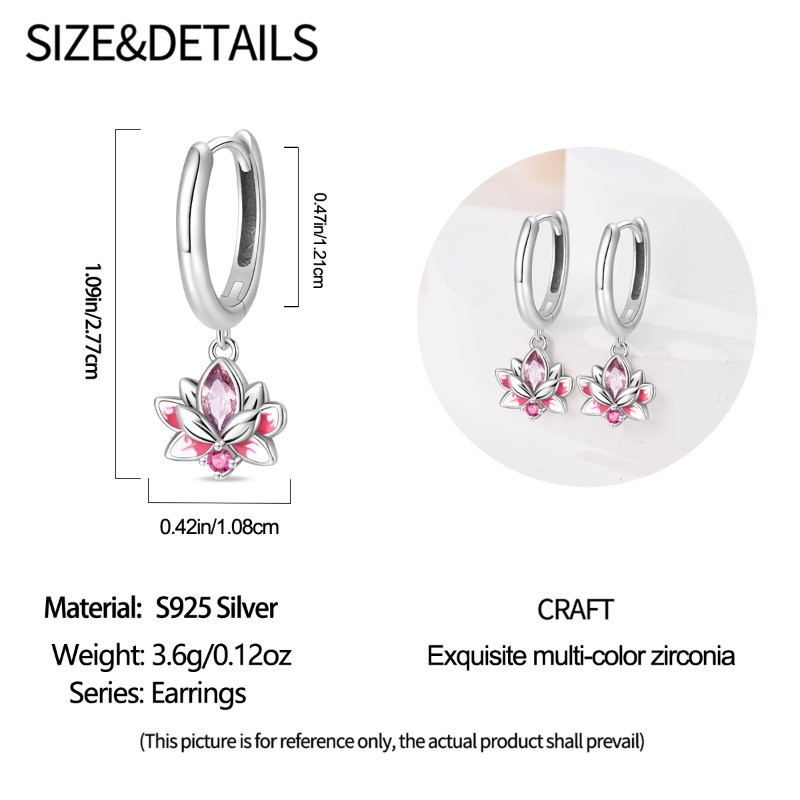 PANDACH 925 Sterling Silver Lotus Flower Drop Earrings For Women Jewelry Gifts