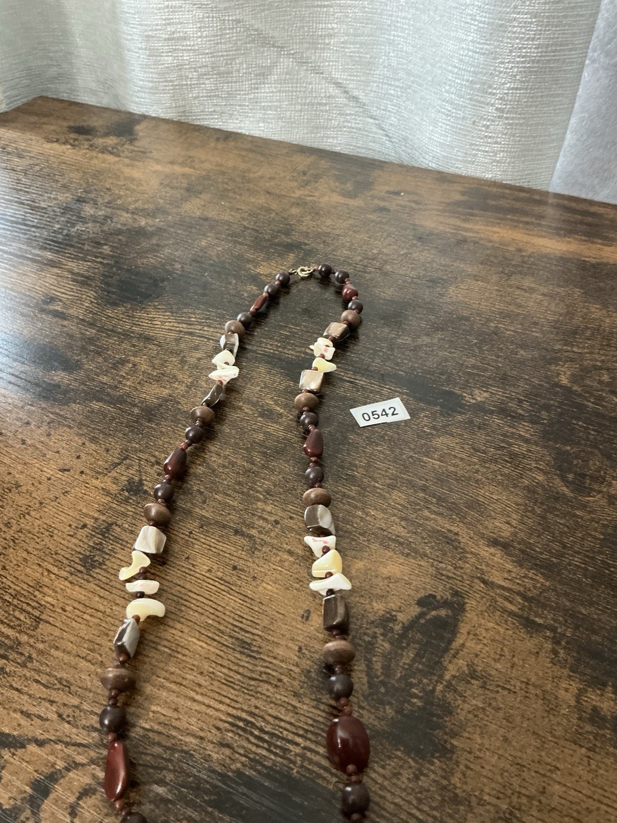 Brown & Cream Stone Beaded Necklace Ball/Bead Chain Lobster Closure