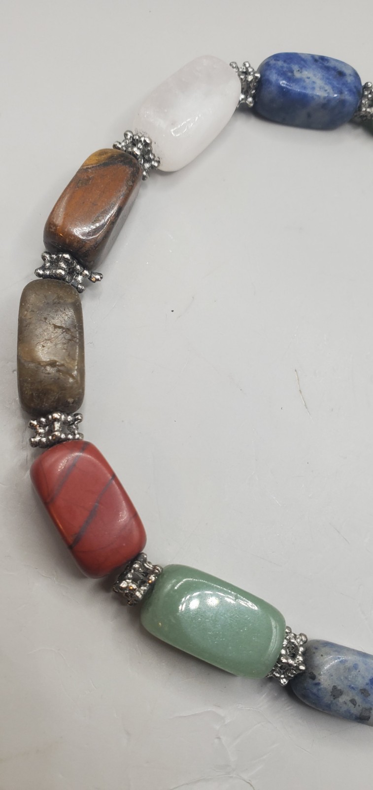 Multi Polished Natural Gemstone Necklace Green & Orange Jade, Tigers Eye, Quartz