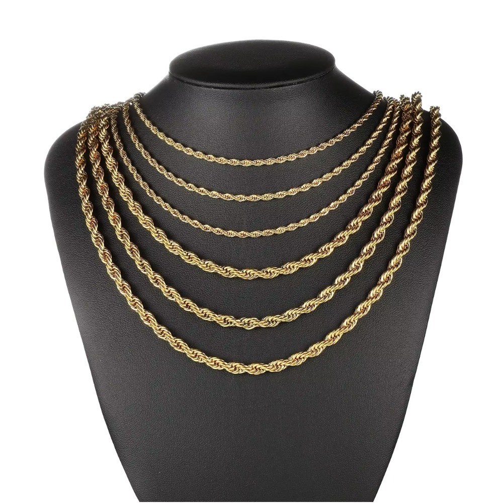 Gold Tone Twisted Rope Chain Necklace Stainless Steel Link Chain for Men Women