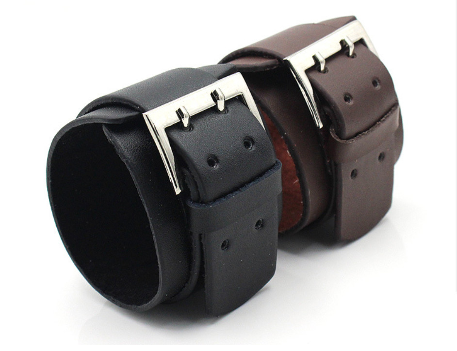 Men’s Punk Rocker Biker Gothic Heavy Wide Leather Straps Wristband Cuff Bracelet