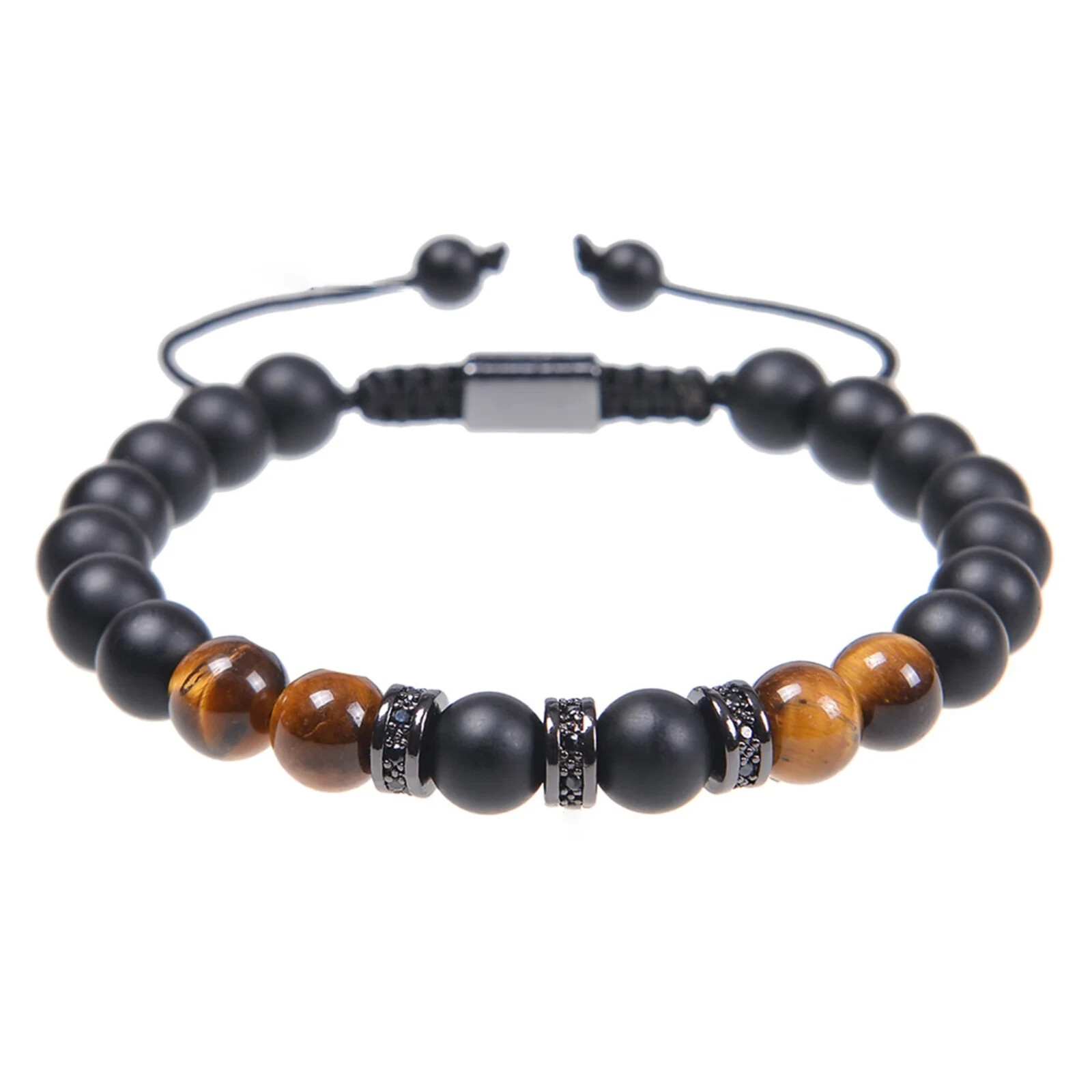 Black Onyx Tiger Eye Natural Stone Adjustable Bracelet Spiritual Healing Gift