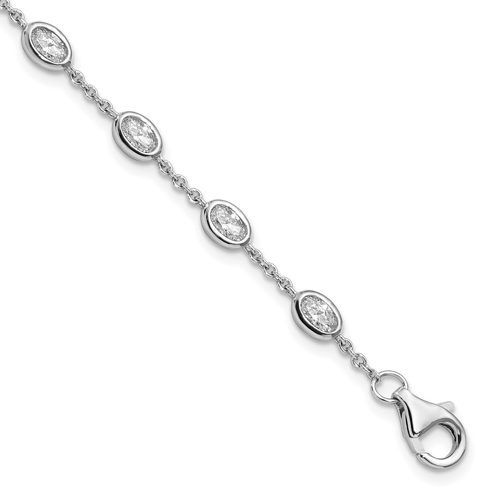 Sterling Silver Oval Cubic Zirconia 11 Station Bracelet 7.5″ w/1in ext.