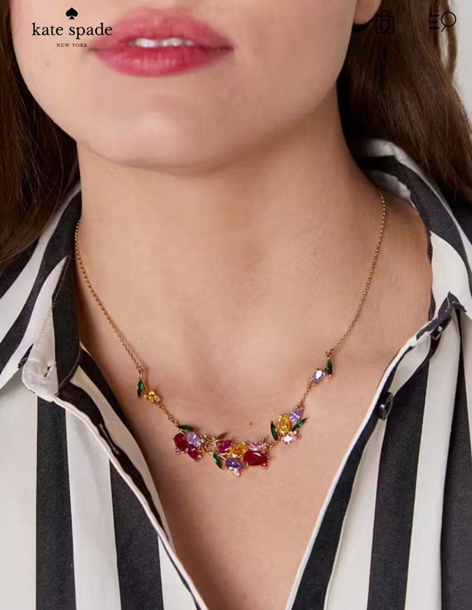 NWT Kate Spade New York Greenhouse Floral 12k Gold Plated CZ Crystals Necklace