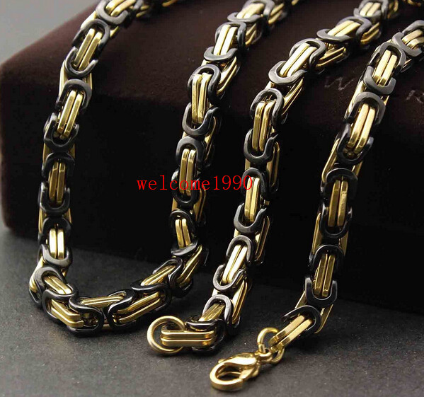 24” Huge Black gold Stainless Steel Men’s Byzantine Box Link Chain Necklace