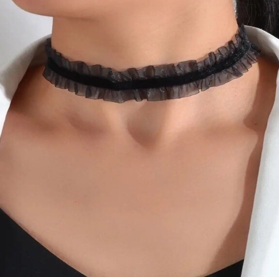 New Fashion Ladies Women Elastic Black,white Ruffle LACE Chakor Necklace party