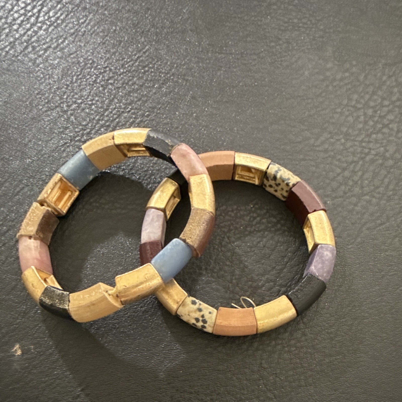 Multicolor Stackable Beaded Stretch Bangle Bracelets Set of 2, No Clasp