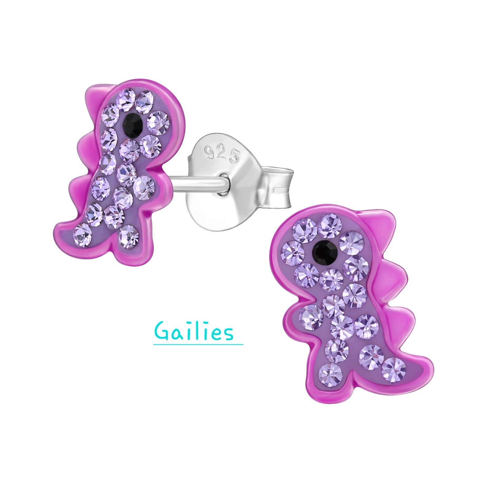 Children’s Sterling Silver Godzilla Crystal Ear Studs – Gift Pouch